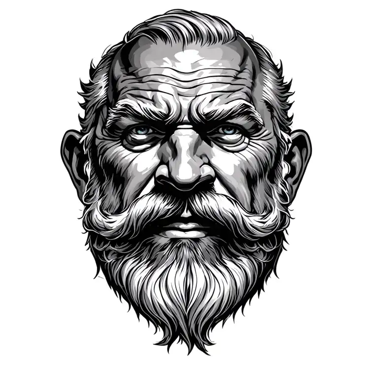 gay tattoo of a muscle man in his 50's with a gray/white beard tattoo design idea