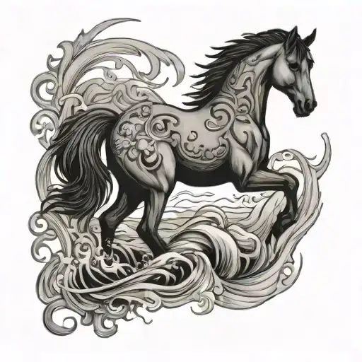 kelpie Irish myth coming from water tattoo design idea