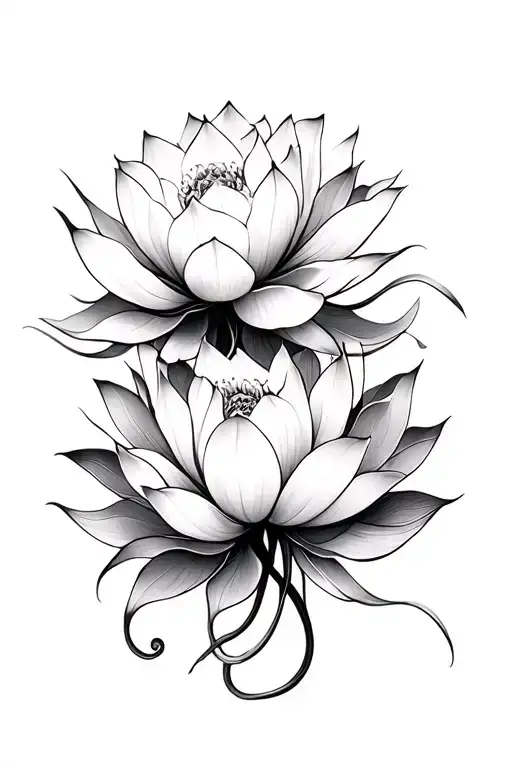 multiple fine line lotus flowers intertwined tattoo design idea