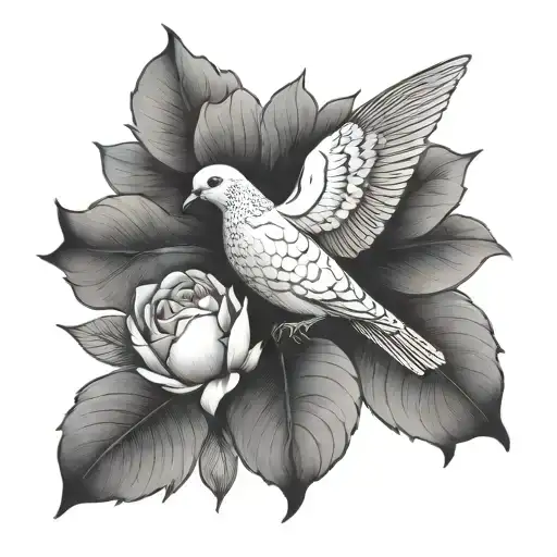simple mourning dove with carnation flower, cross tattoo tattoo design idea