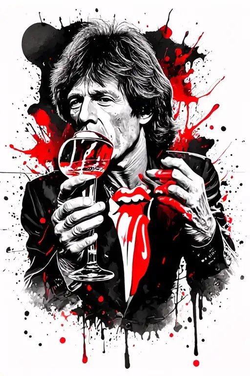 Mick Jagger of The Rolling Stones drinking alcohol pose tattoo design idea