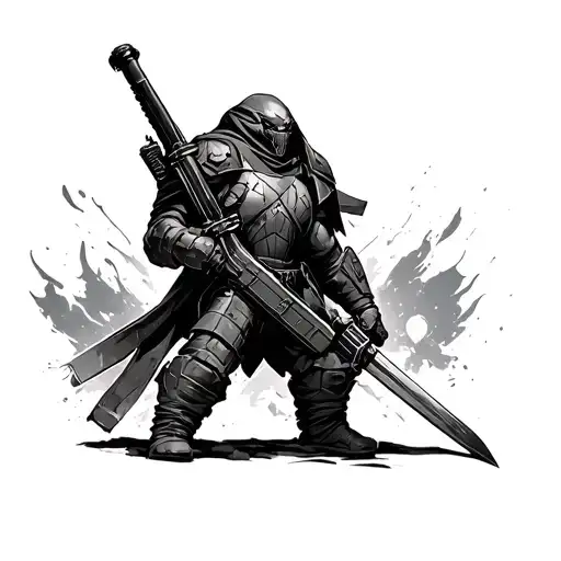 doom slayer with shotgun and sword tattoo design idea