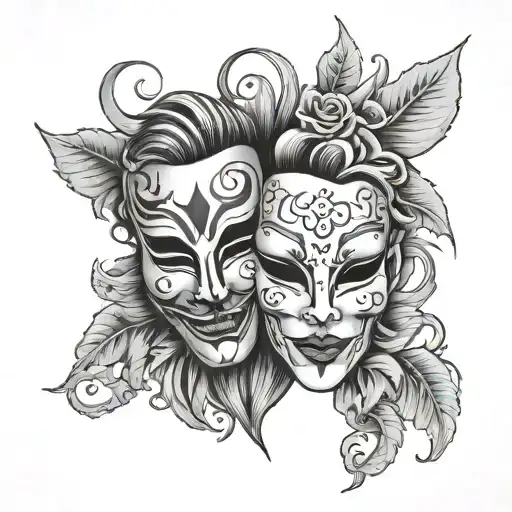 laugh now cry later mask tattoo design idea
