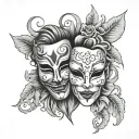 laugh now cry later mask tattoo design idea