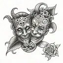 laugh now cry later mask tattoo design idea