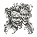 laugh now cry later mask tattoo design idea