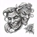 laugh now cry later mask tattoo design idea