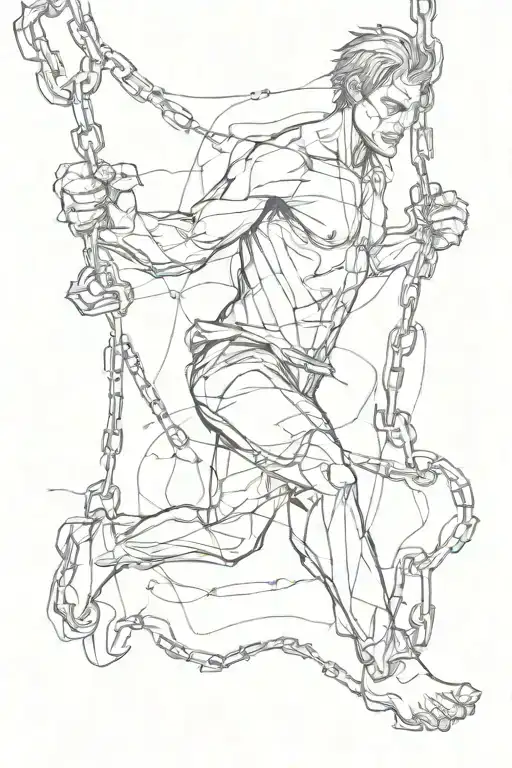 A sketch of a person breaking free from chains, symbolizing drug recovery and addiction tattoo design idea