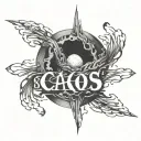 written "CAOS" but twisted like a black hole tattoo design idea