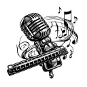 suicide, antique microphone, harmonica intertwined with musical tattoo design idea
