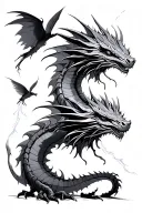 Lighting strikes and shadows with dragons fly tattoo design idea