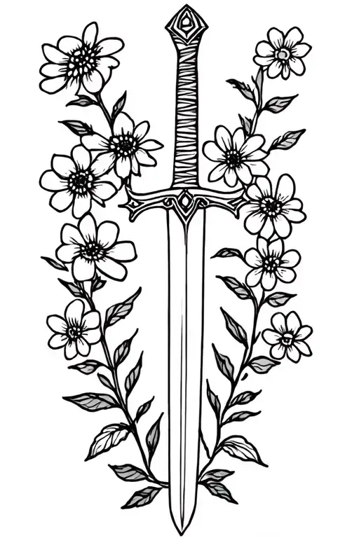 sword and flowers tattoo design idea