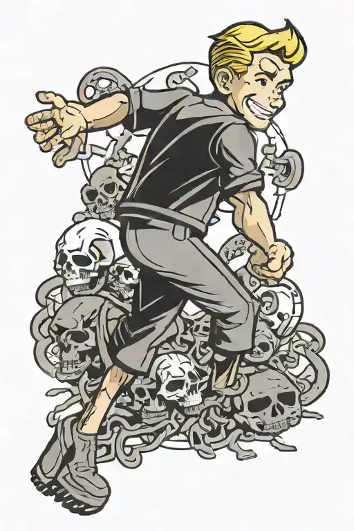 Fallout Vault Boy surrounded by bones  tattoo design idea