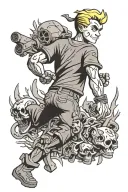 Fallout Vault Boy surrounded by bones  tattoo design idea