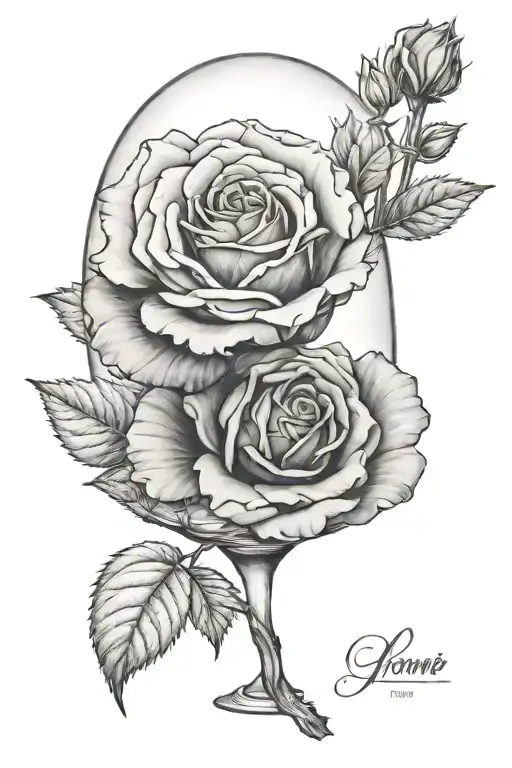 single dying rose with stem in glass dome tattoo design idea
