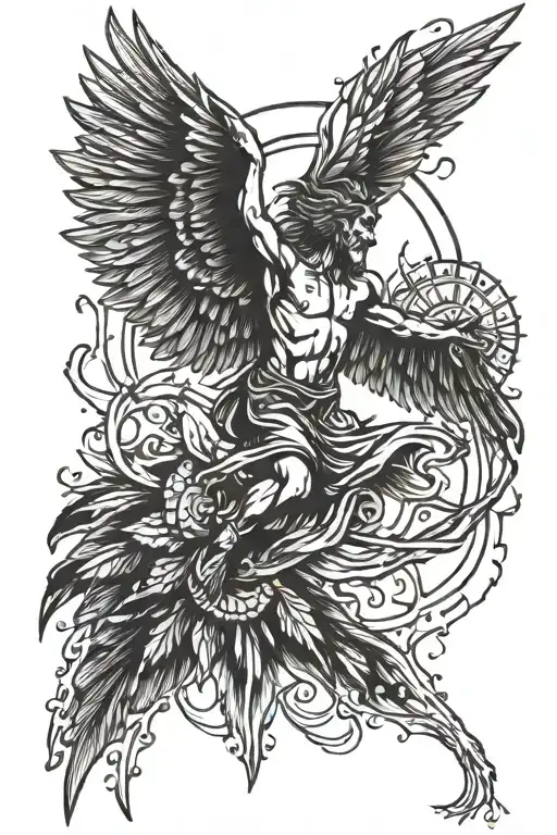 icarus falling from sun rays tattoo design idea