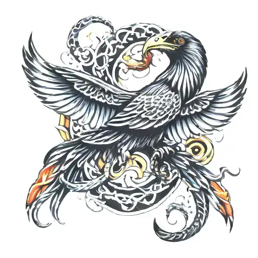 raven fighting snake tattoo design idea