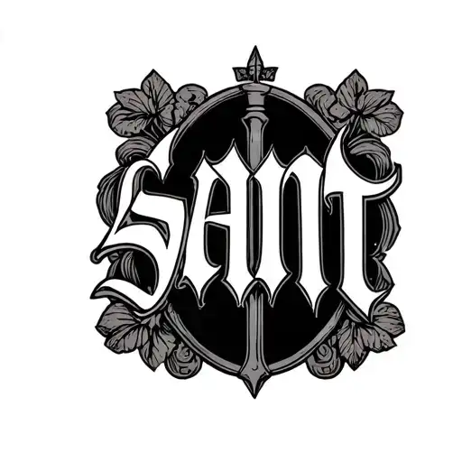 SAINT old English font surrounded by old hip hop gangsta vibes tattoo design idea