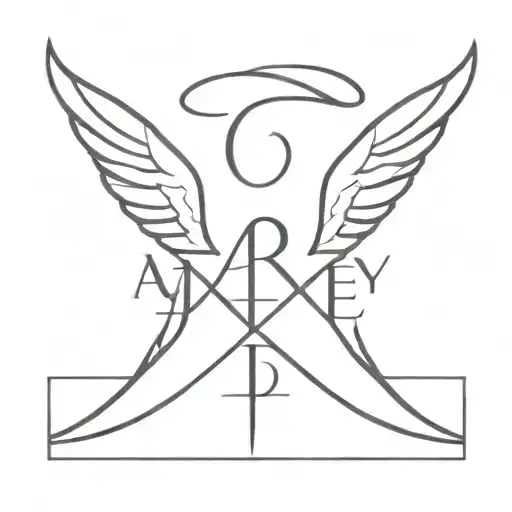 minimalist Name Aubrey Elaine Cuevas  with angel symbol tattoo design idea