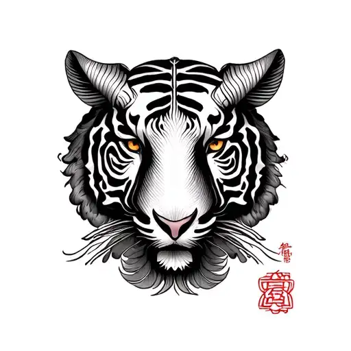 Chinese themed sleeve with goat and tiger  tattoo design idea