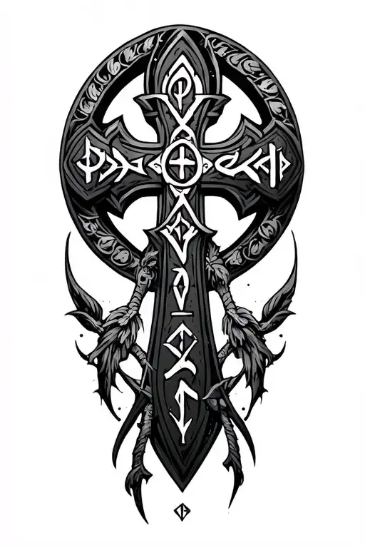 Anglo Saxon cross surrounded with runes tattoo tattoo design idea