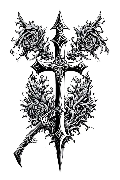 excalibur cross surrounded tattoo design idea