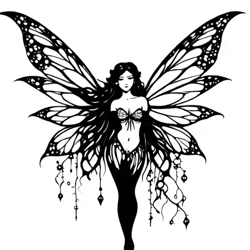 tattoo outline a fairy but I want it to be dark feminine and I want it to have African American features  tattoo design idea