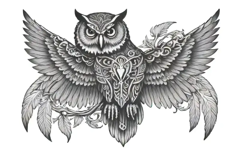 owl, egyptian god, wings spread, skull tattoo design idea