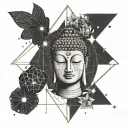 cosmic, queen, stars, buddha inner peace tattoo design idea