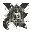 cosmic, queen, stars, buddha inner peace tattoo design idea