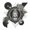 cosmic, queen, stars, buddha inner peace tattoo design idea