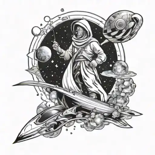 trader sailing through the cosmos tattoo design idea