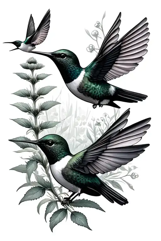hummingbirds and sagebrush tattoo design idea