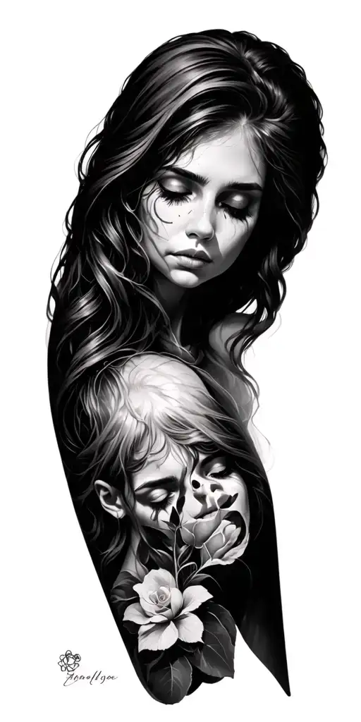 Sadness and heartache theme sleeve tattoo design idea