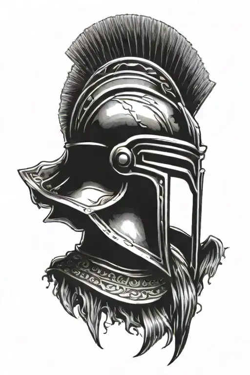 "An epic tattoo design featuring a helmet inspired by the aesthetic of Spartan warriors, crafted from polished silver me tattoo design idea