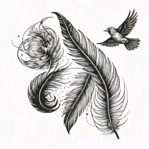 feather fading away into 2 birds flying away tattoo design idea