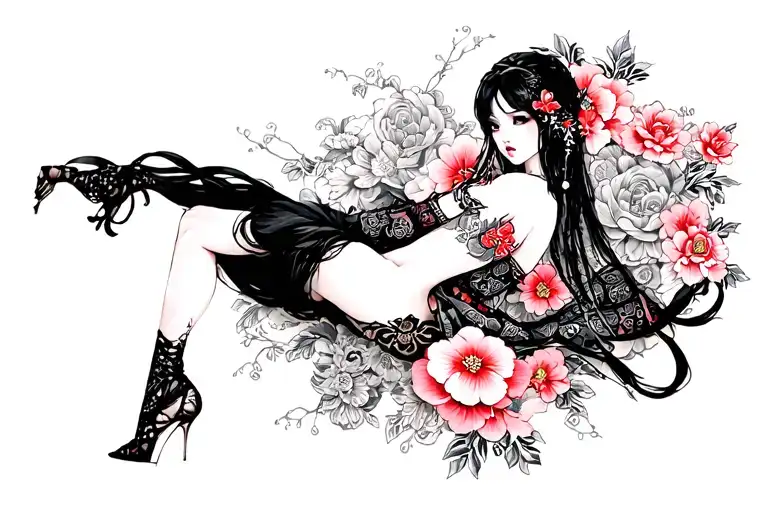 Goth very sexy girl tattoo design idea