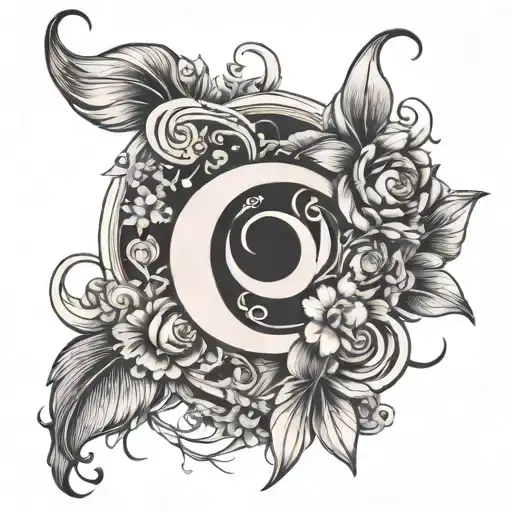abstract flowers and zodiac sign capricorn and letters tattoo design idea