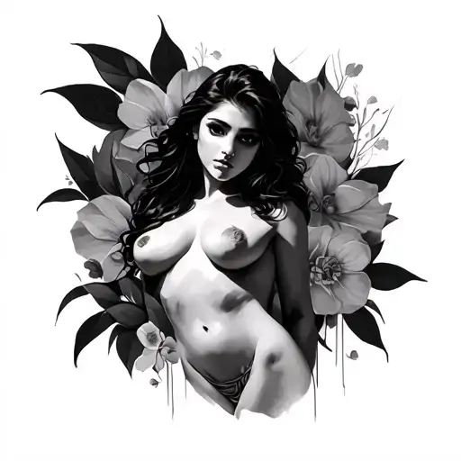 naked woman, sexy, boobs, tattoo design idea
