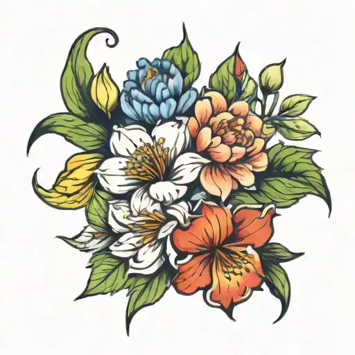 may, June, April, July November birth flowers tattoo design idea