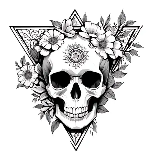Mandala triangle flowers and skull tattoo design idea