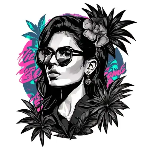 Create a full-sleeve tattoo mockup in a cinematic neo-noir style with a Vice City / 1980s Bangkok aesthetic.Lower wrist tattoo design idea