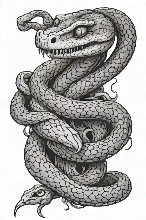 the snake lies in the grail with cigarette butts and smokes a cigarette tattoo design idea
