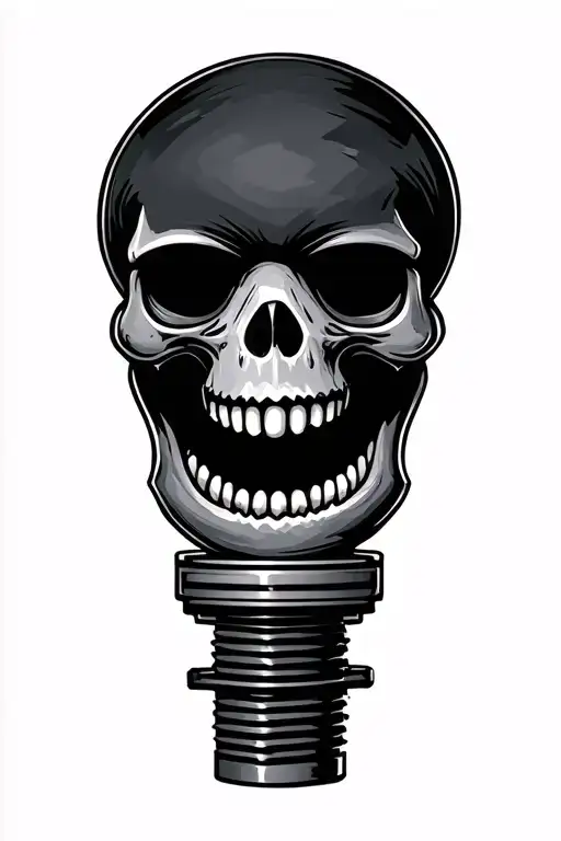 skull piston chewing up intake valve. rat fink style tattoo design idea