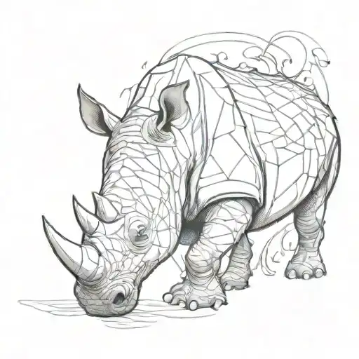 Flying rhino, tattoo sketch, High detail,  digital, stencil bold lines, vibrant colors, dramatic lighting, varied style, tattoo design idea