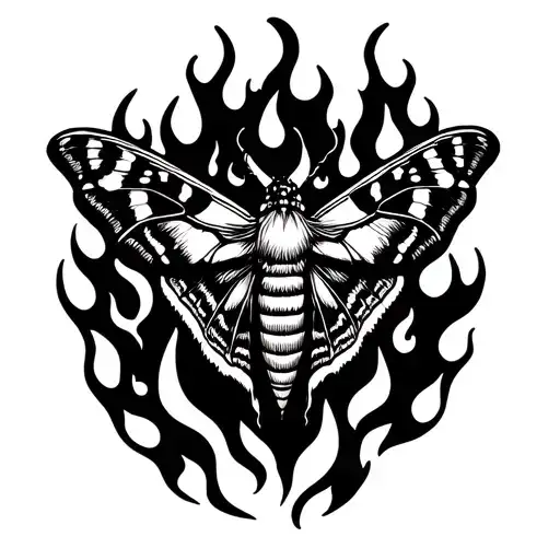 moth on fire flames tattoo design idea