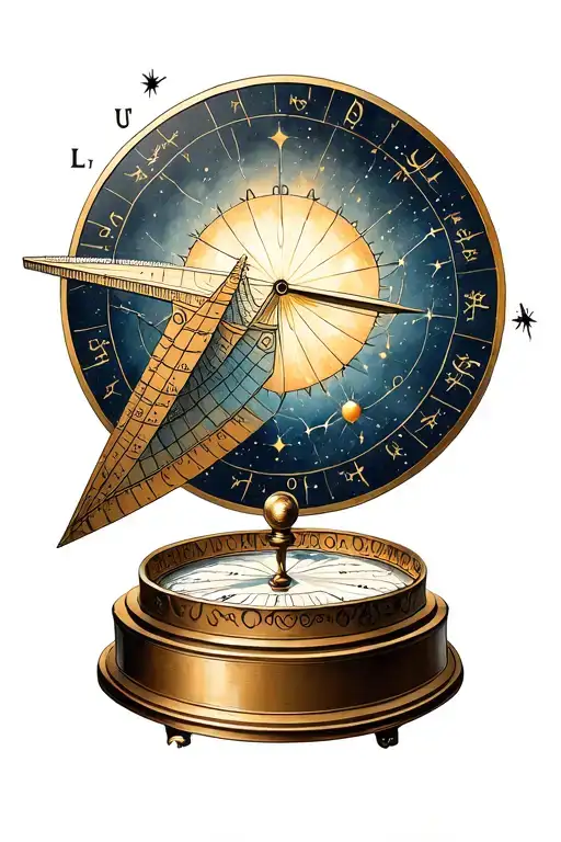 sundial and constellation intertwined tattoo design idea