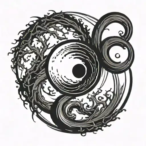 An Enso circle painted with thick brush. A ying yang inside the enso circle.  tattoo design idea