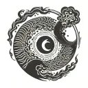 An Enso circle painted with thick brush. A ying yang inside the enso circle.  tattoo design idea