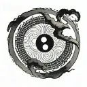 An Enso circle painted with thick brush. A ying yang inside the enso circle.  tattoo design idea